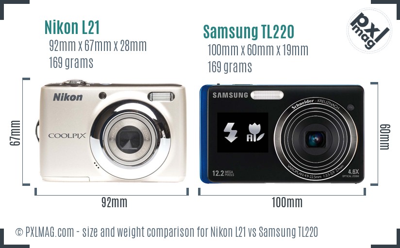 Nikon L21 vs Samsung TL220 size comparison