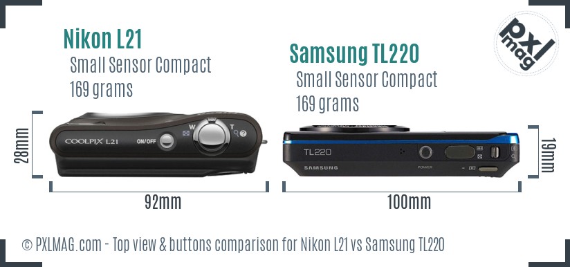Nikon L21 vs Samsung TL220 top view buttons comparison