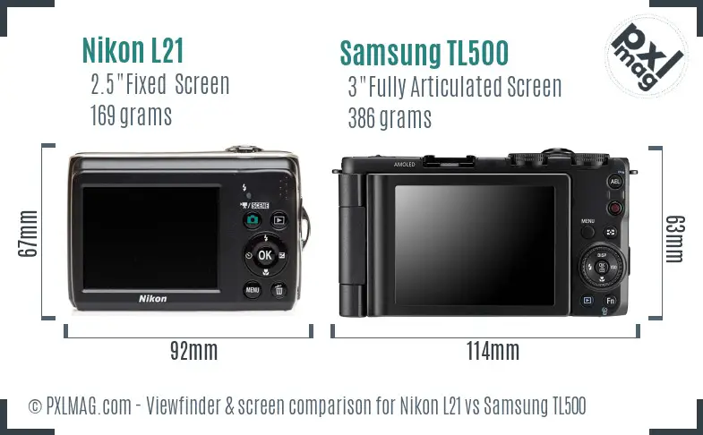 Nikon L21 vs Samsung TL500 Screen and Viewfinder comparison