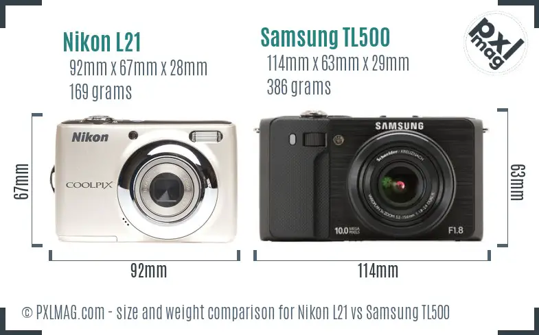 Nikon L21 vs Samsung TL500 size comparison