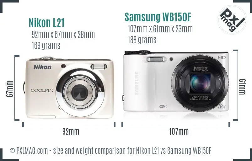 Nikon L21 vs Samsung WB150F size comparison