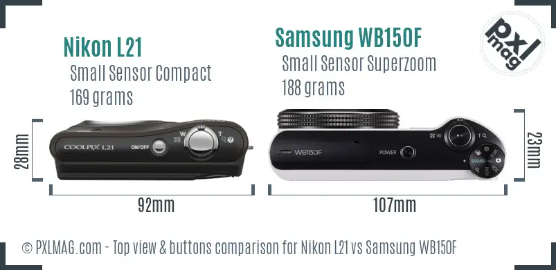 Nikon L21 vs Samsung WB150F top view buttons comparison