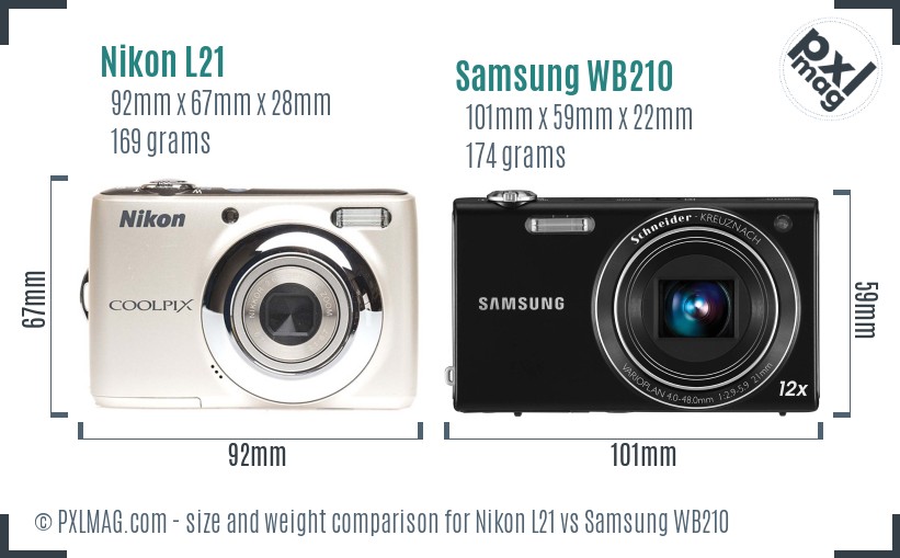 Nikon L21 vs Samsung WB210 size comparison
