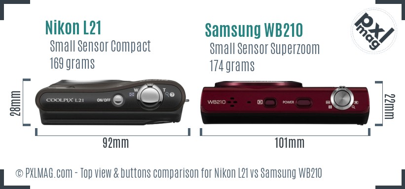 Nikon L21 vs Samsung WB210 top view buttons comparison