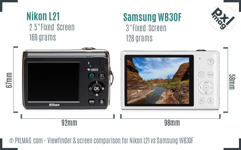 Nikon L21 vs Samsung WB30F Screen and Viewfinder comparison