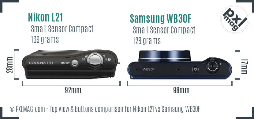 Nikon L21 vs Samsung WB30F top view buttons comparison