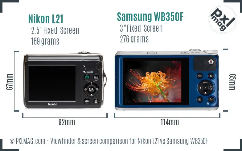 Nikon L21 vs Samsung WB350F Screen and Viewfinder comparison Nikon L21 vs Samsung WB350F Screen and Viewfinder comparison