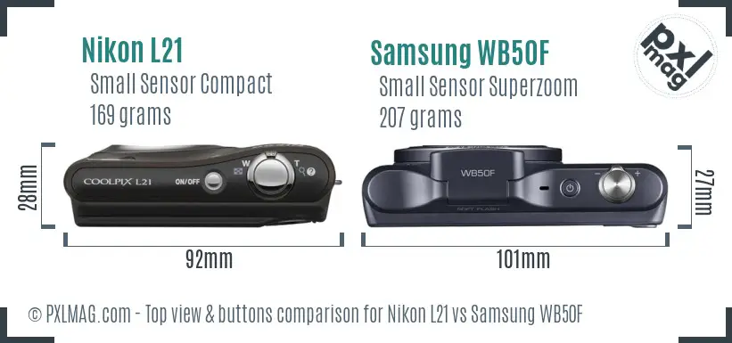 Nikon L21 vs Samsung WB50F top view buttons comparison