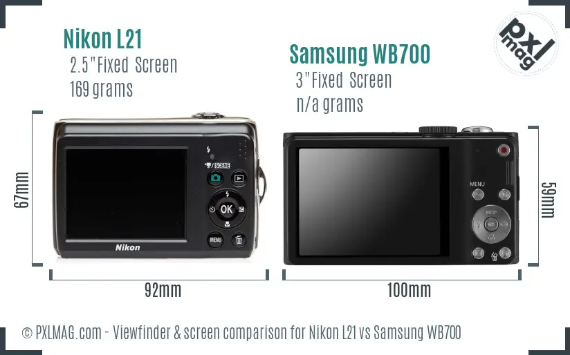 Nikon L21 vs Samsung WB700 Screen and Viewfinder comparison