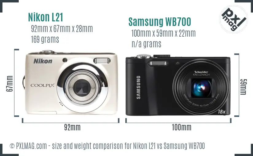 Nikon L21 vs Samsung WB700 size comparison
