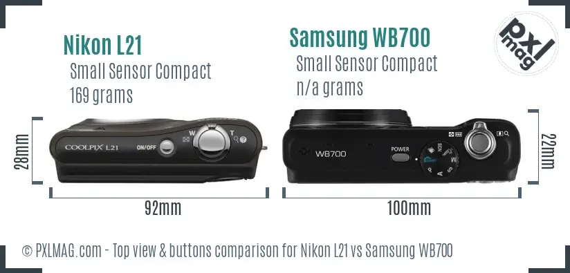 Nikon L21 vs Samsung WB700 top view buttons comparison