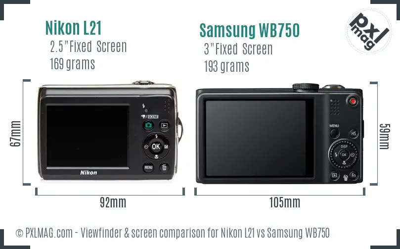 Nikon L21 vs Samsung WB750 Screen and Viewfinder comparison Nikon L21 vs Samsung WB750 Screen and Viewfinder comparison