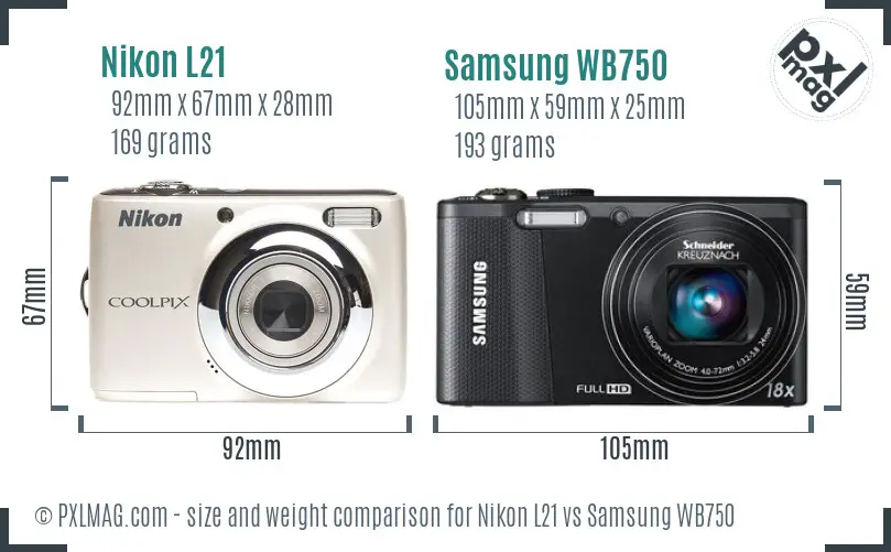 Nikon L21 vs Samsung WB750 size comparison Nikon L21 vs Samsung WB750 size comparison