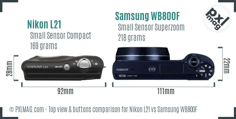 Nikon L21 vs Samsung WB800F top view buttons comparison Nikon L21 vs Samsung WB800F top view buttons comparison