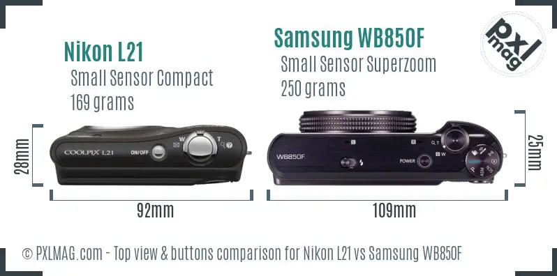 Nikon L21 vs Samsung WB850F top view buttons comparison