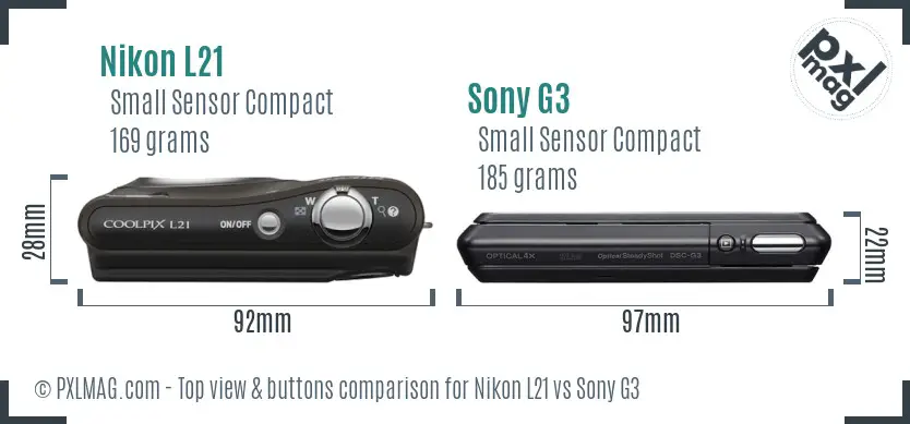 Nikon L21 vs Sony G3 top view buttons comparison