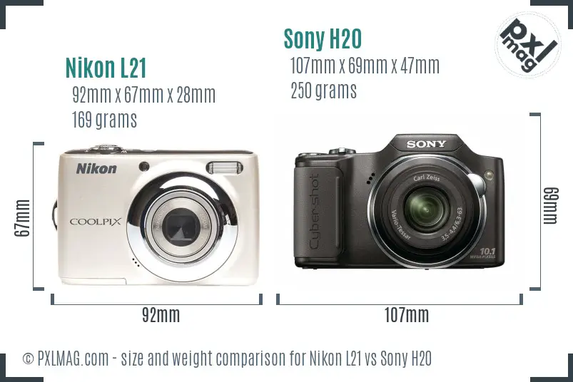 Nikon L21 vs Sony H20 size comparison
