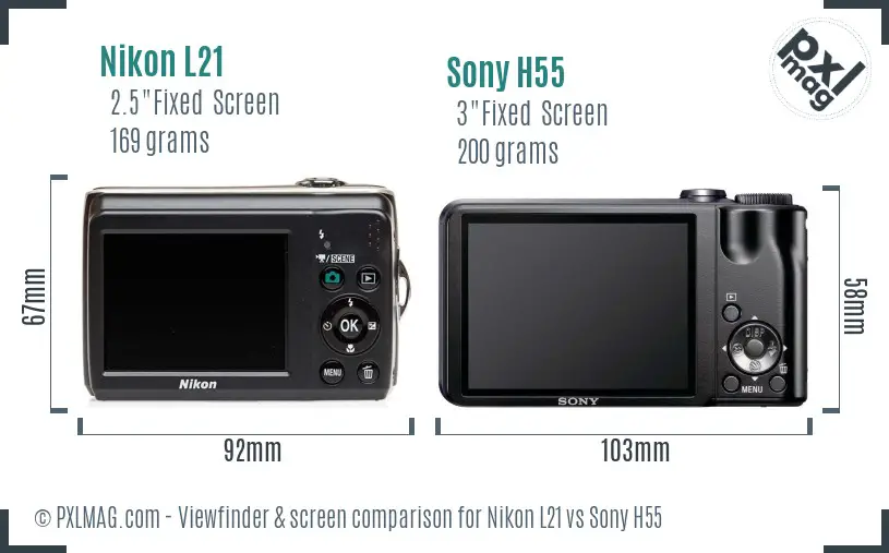 Nikon L21 vs Sony H55 Screen and Viewfinder comparison Nikon L21 vs Sony H55 Screen and Viewfinder comparison