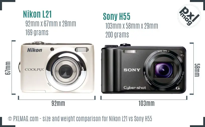 Nikon L21 vs Sony H55 size comparison Nikon L21 vs Sony H55 size comparison