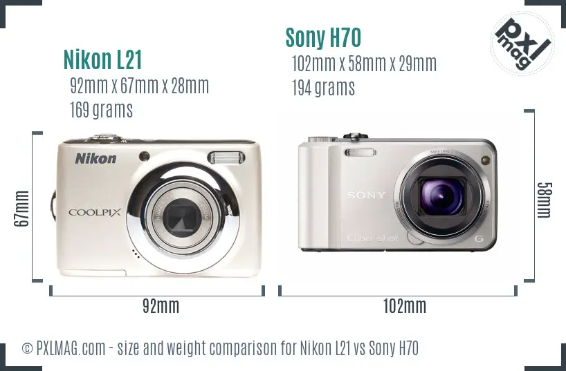 Nikon L21 vs Sony H70 size comparison