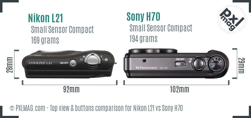 Nikon L21 vs Sony H70 top view buttons comparison