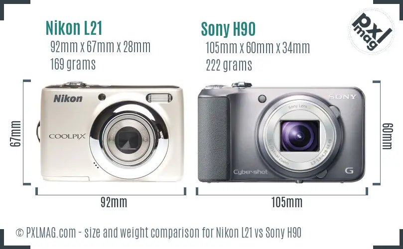 Nikon L21 vs Sony H90 size comparison Nikon L21 vs Sony H90 size comparison