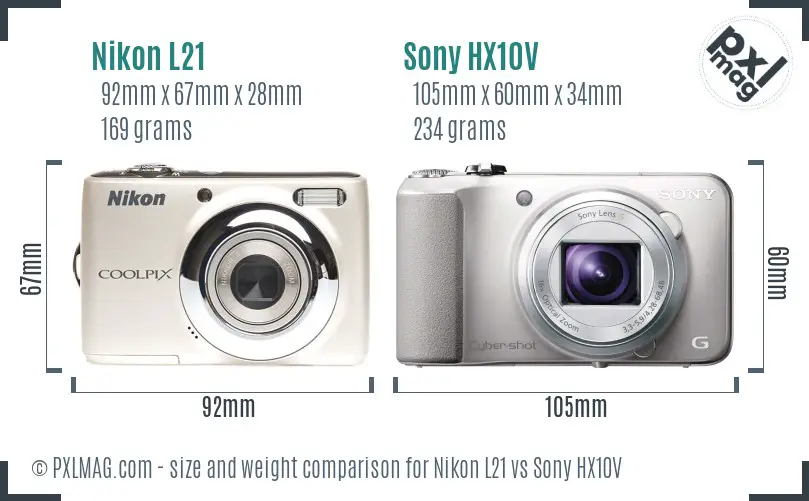 Nikon L21 vs Sony HX10V size comparison