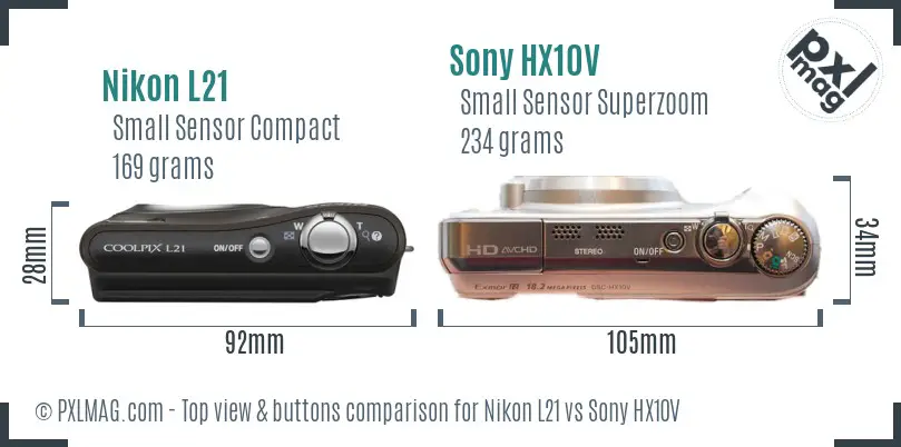 Nikon L21 vs Sony HX10V top view buttons comparison