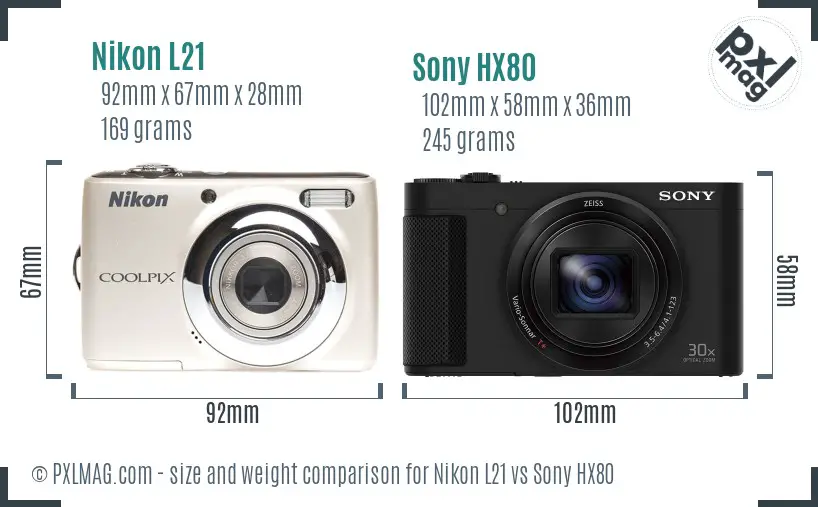 Nikon L21 vs Sony HX80 size comparison