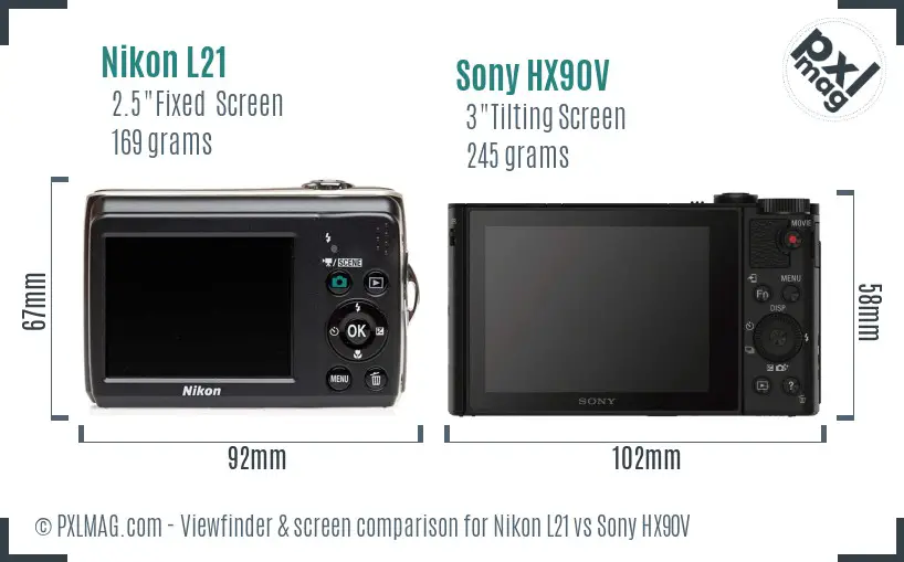 Nikon L21 vs Sony HX90V Screen and Viewfinder comparison Nikon L21 vs Sony HX90V Screen and Viewfinder comparison
