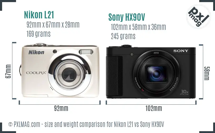 Nikon L21 vs Sony HX90V size comparison Nikon L21 vs Sony HX90V size comparison