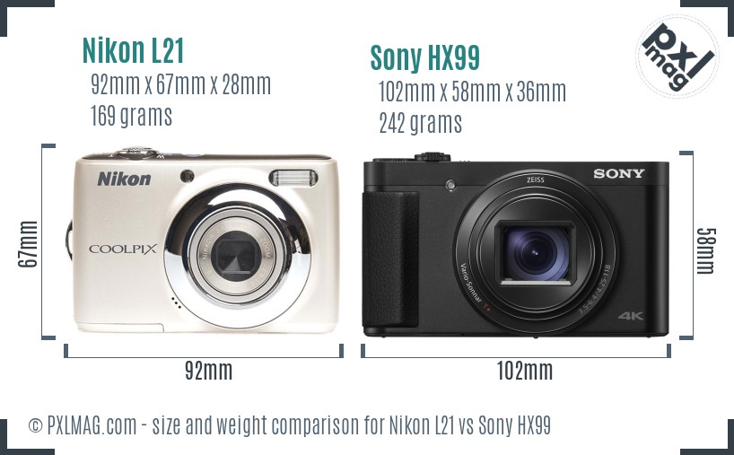 Nikon L21 vs Sony HX99 size comparison