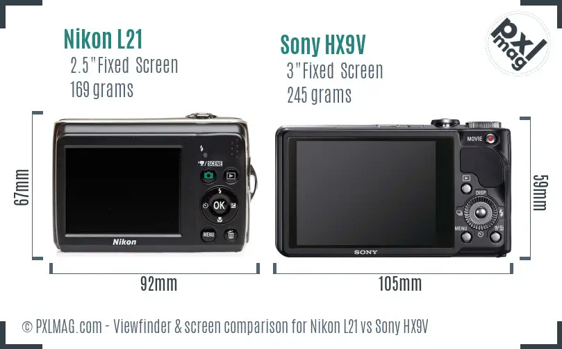 Nikon L21 vs Sony HX9V Screen and Viewfinder comparison