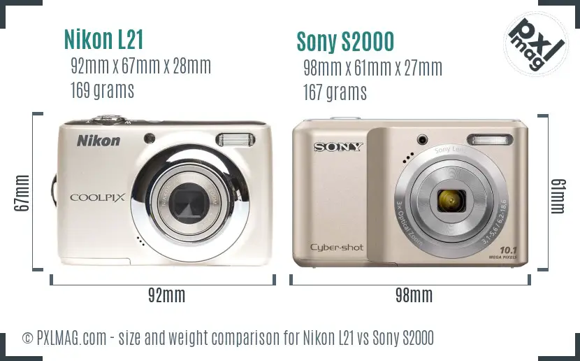 Nikon L21 vs Sony S2000 size comparison