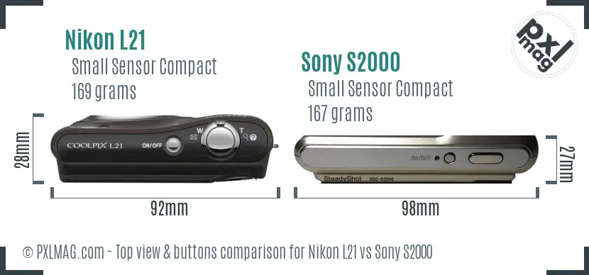 Nikon L21 vs Sony S2000 top view buttons comparison