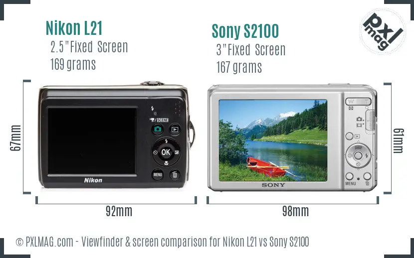 Nikon L21 vs Sony S2100 Screen and Viewfinder comparison Nikon L21 vs Sony S2100 Screen and Viewfinder comparison