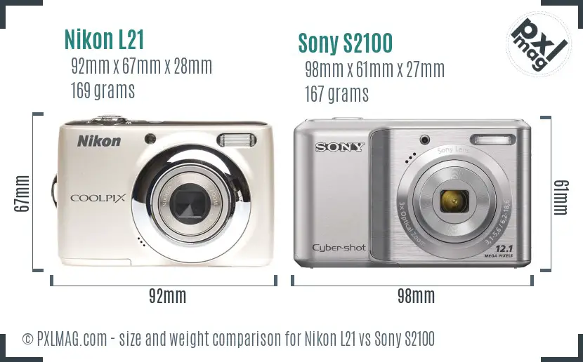 Nikon L21 vs Sony S2100 size comparison Nikon L21 vs Sony S2100 size comparison