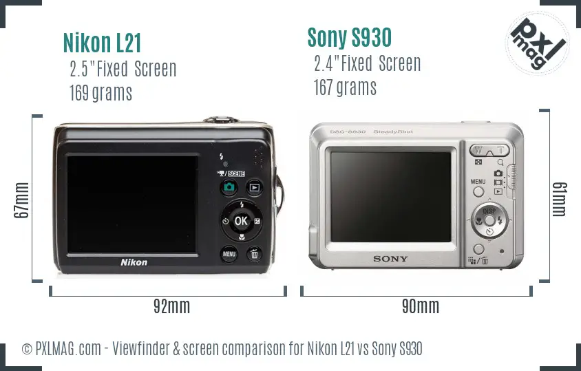 Nikon L21 vs Sony S930 Screen and Viewfinder comparison