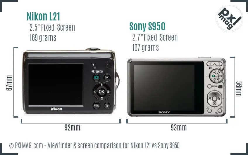 Nikon L21 vs Sony S950 Screen and Viewfinder comparison
