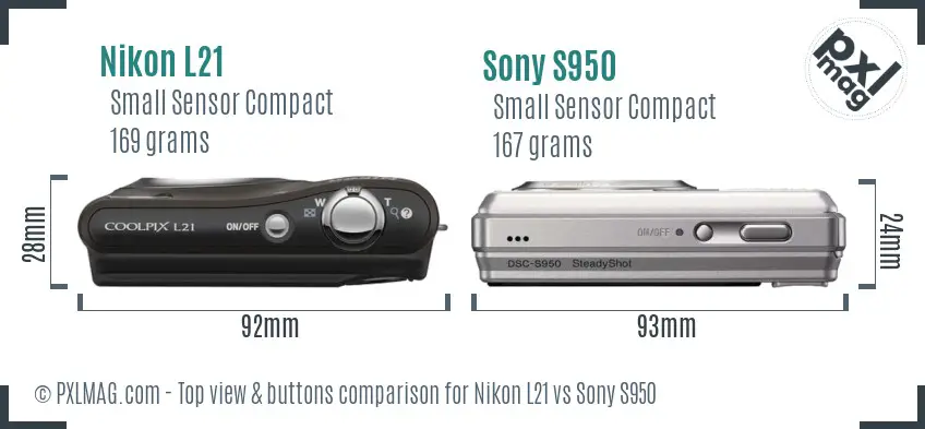 Nikon L21 vs Sony S950 top view buttons comparison