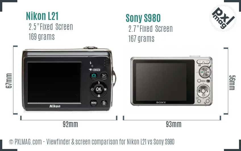 Nikon L21 vs Sony S980 Screen and Viewfinder comparison Nikon L21 vs Sony S980 Screen and Viewfinder comparison