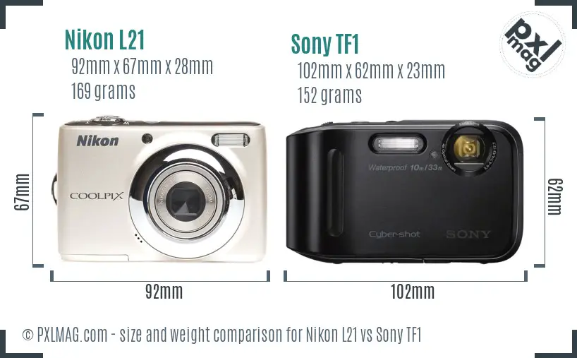 Nikon L21 vs Sony TF1 size comparison