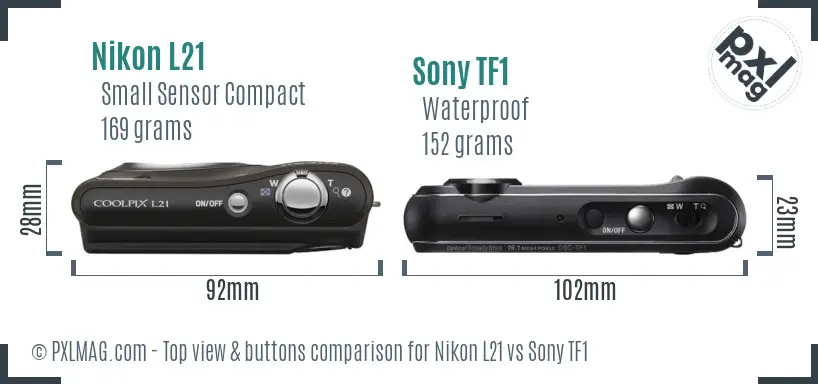 Nikon L21 vs Sony TF1 top view buttons comparison