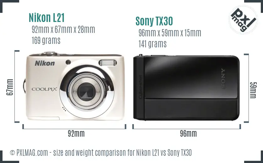 Nikon L21 vs Sony TX30 size comparison