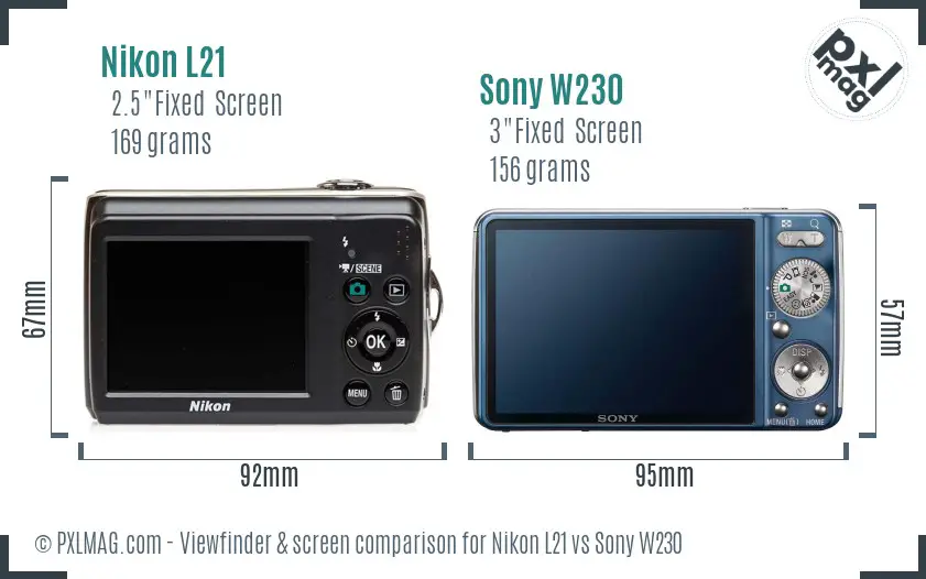 Nikon L21 vs Sony W230 Screen and Viewfinder comparison Nikon L21 vs Sony W230 Screen and Viewfinder comparison