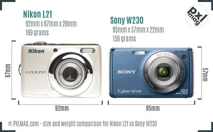 Nikon L21 vs Sony W230 size comparison Nikon L21 vs Sony W230 size comparison