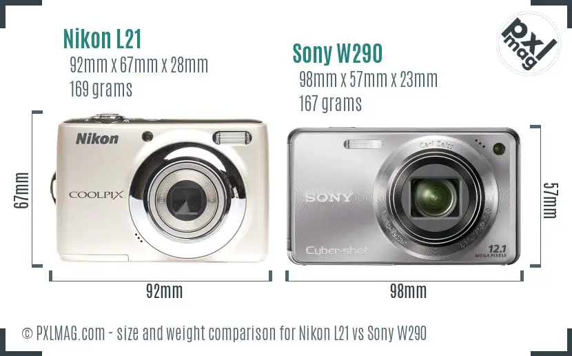 Nikon L21 vs Sony W290 size comparison Nikon L21 vs Sony W290 size comparison
