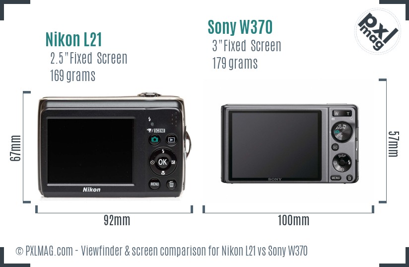 Nikon L21 vs Sony W370 Screen and Viewfinder comparison