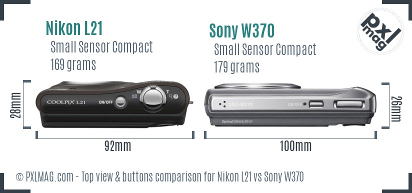 Nikon L21 vs Sony W370 top view buttons comparison