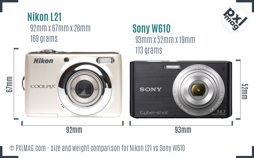 Nikon L21 vs Sony W610 size comparison Nikon L21 vs Sony W610 size comparison